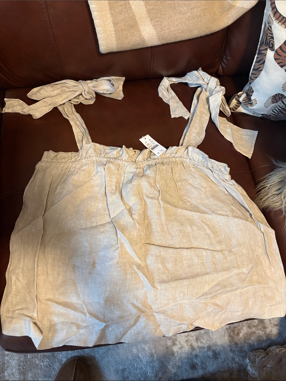 J.Crew Lightweight Beige Tie-Strap Linen Tank Top XL